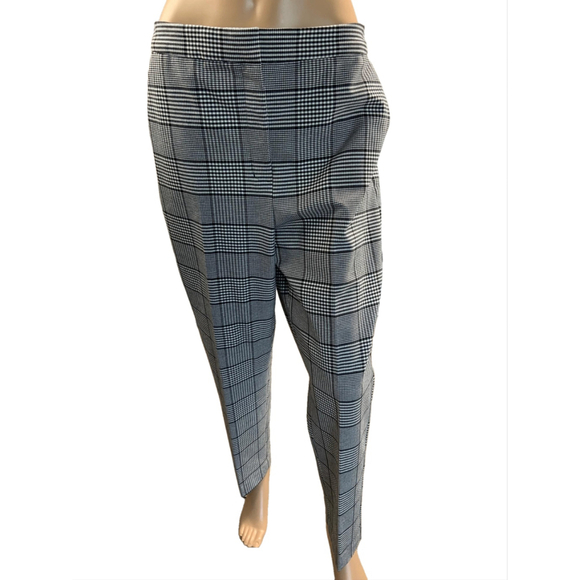 Express Women's Black Gray Plaid Pants Straight Leg Pockets 10 Preppy Academia - Picture 1 of 14